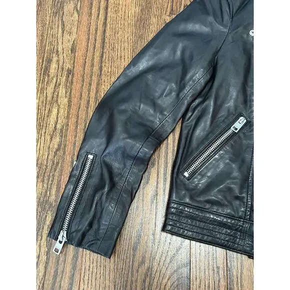 Zadig & Voltaire Loon Spi Biker Jacket Womens Small Black Lamb Leather‎ NWT - Picture 6 of 16